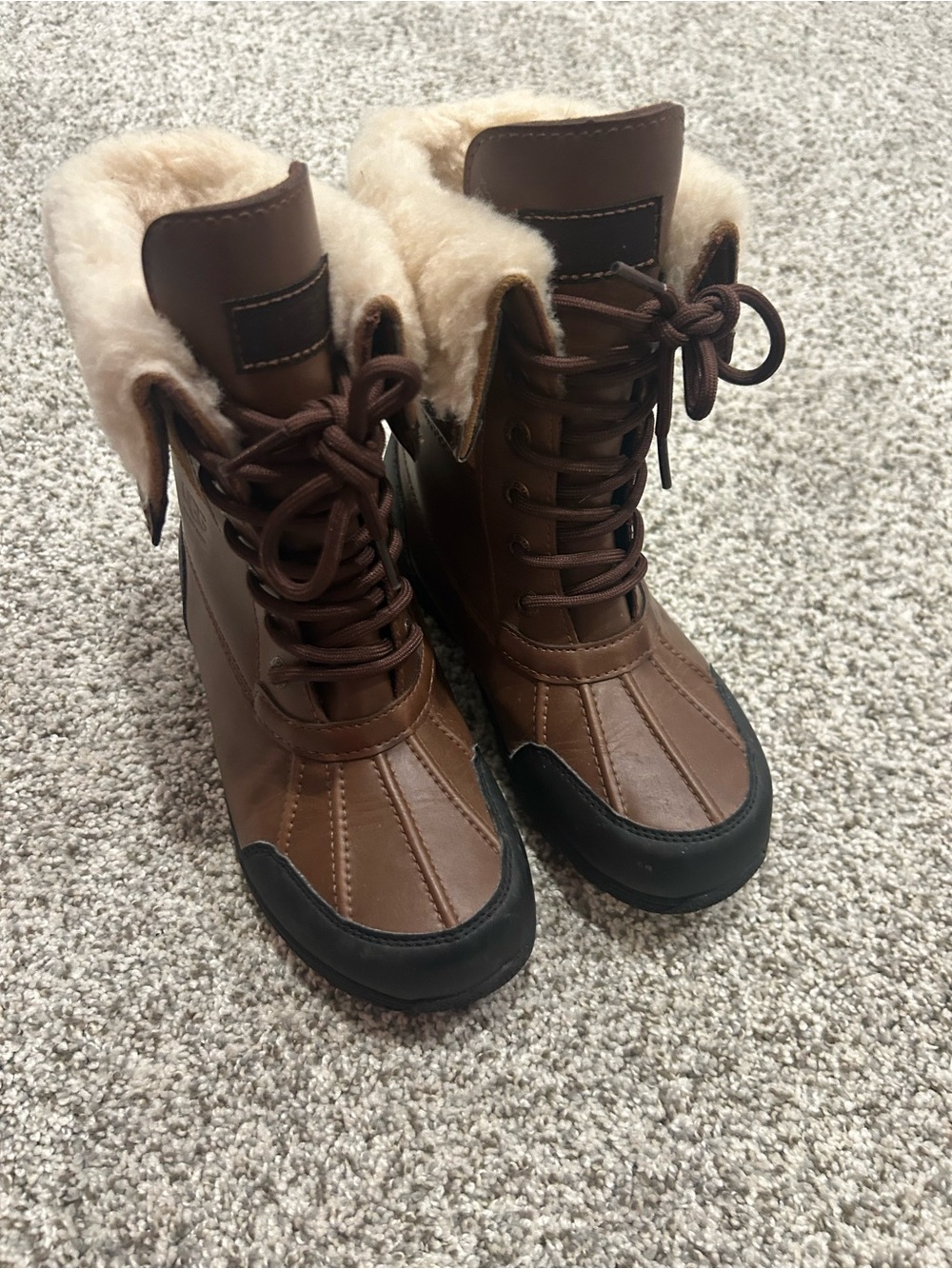 Girls Brown Faux Fur Lace-Up Winter Boots